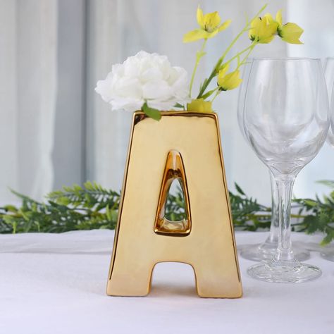 Engagement Party Centerpieces, Sculpture Flower, Bud Vases Flowers, Letter Flower, Gold Centerpieces, College House, Ceramic Color, Gold Vases, Coffee Shop Decor