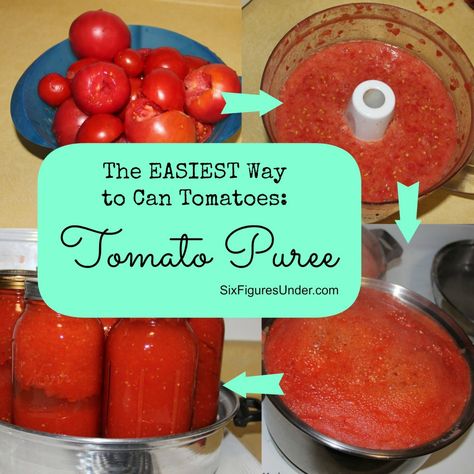 The Best Way to Can Tomatoes: TOMATO PUREE. Seriously the EASIEST and FASTEST way to can tomatoes. Can now, use later for making homemade spaghetti sauce, tomato soup, stews and more. Can Tomatoes, Canning Food Preservation, Homemade Spaghetti Sauce, Canned Food Storage, Tomato Puree, Six Figures, Homemade Spaghetti, Canning Tomatoes, Garden Recipes