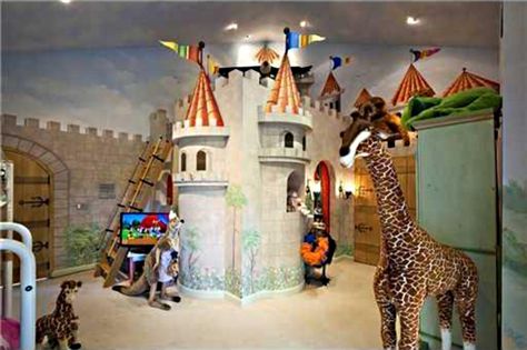 #Realtor.com Castle Playroom, Medieval Nursery, Foam Swords, Castle Mural, Kids Playroom Ideas, Stuffed Animal Bean Bag, Children Playground, Kids Castle, Solar System Model