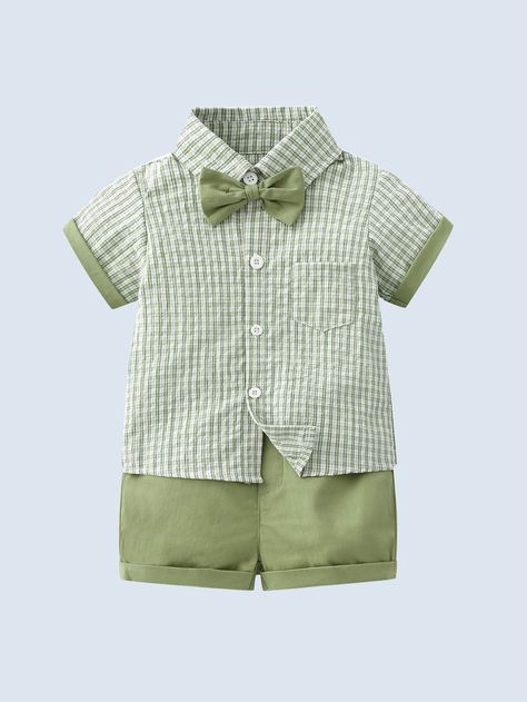 Multicolor Cute  Short Sleeve Cotton Plaid  Embellished Slight Stretch Summer Baby Clothing Plus Size Fall Fashion, Baby Boy Dress, Baby Dress Patterns, Baby Garments, Kids Fashion Clothes, Boys Clothes Style, Baby Boy Fashion, Summer Baby