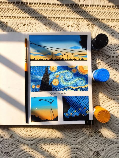 Notebook Painting Ideas, Moodboard Painting, Blue Moodboard, Art Happiness, Sky Art Painting, Color Drawing Art, Art Painting Tools, Canvas Painting Designs, Art Painting Gallery