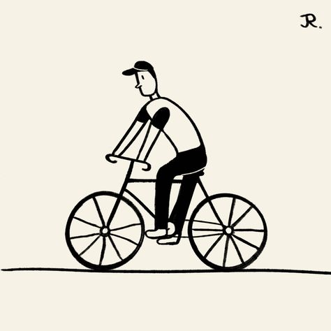 Riding A Bike Drawing, Moped Illustration, Cartoon Bike Rider, Cyclist Illustration, Riding Bike Animation, Bike Rider Illustration, Film Tattoo, Riding Bike Illustration, Bike Riding Illustration