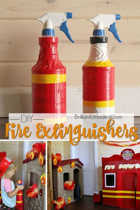 Such a cute & easy fireman craft of kids. Make your own fun with these DIY Fire Extinguishers. Fun Fireman duct tape craft for kids to make & role play. Fireman Costume Kids, Diy Fireman Costumes, Fire Safety Preschool Crafts, Fireman Sam Birthday Party, Fireman Crafts, Fire Safety Theme, Fire Safety Activities, Community Helpers Preschool Activities, Fire Safety Preschool