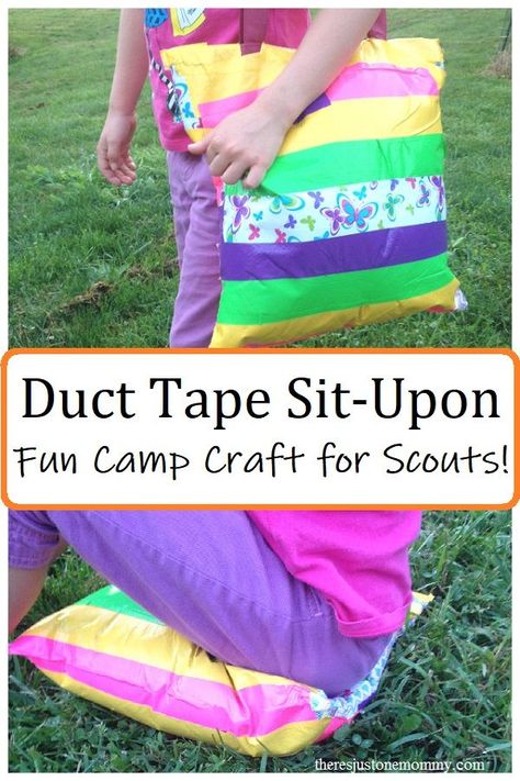 making a sit upon is a classic Scout craft, this duct tape sit upon is a colorful and fun camp craft Camping Craft, Girl Scouts Brownies, Brownie Scouts, Brownie Girl Scout, Girl Scout Daisy, Girl Scout Camping, Girl Scout Activities, Daisy Scouts, Girl Scout Juniors