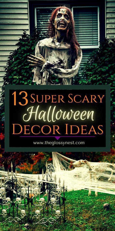 Scary Porch Ideas For Halloween, Haunted Graveyard Ideas, Scary Front Porch Halloween Ideas, Zombie Decorations Outdoor, Halloween Themes Outdoor, Scariest Halloween Decorations, Outdoor Halloween Theme Ideas, Scary Decorations Diy, Large Halloween Decorations Outdoor