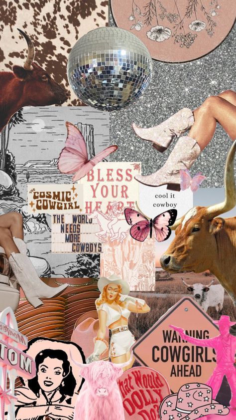 Collage For Wallpaper, Cowgirl Collage, Wallpaper Collage, For Wallpaper, Wallpaper Wallpaper, Your Aesthetic, Collage Art, Cow, Scrapbooking