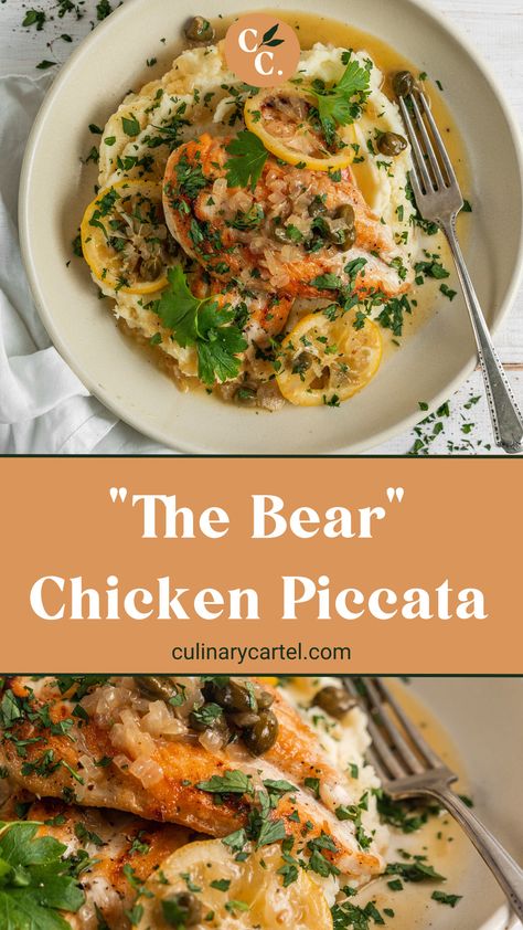 Hulu's "The Bear" is a neverending resource for delicious recipes - this chicken piccata recipe included! Try it if you enjoyed the show! #thebear #chicken #hulu #tvseries #italian #dinner #easyrecipe | culinarycartel.com Piccata Recipe, Chicken Piccata Recipe, Bear Recipes, Chicken Piccata, Italian Dinner, Delicious Dinner, The Bear, Chicken Dinner, Chicken Dishes