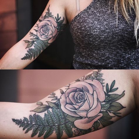 Rose tattoo by Alice Carrier. Rose tattoos are one of the most sought after tattoos in the world and has always been a classic symbol of beauty, balance and love. Enjoy! Koko Loko Rose, Fern Tattoo, Tattoo Rose, Small Girl Tattoos, Disney Tattoo, Geniale Tattoos, Cute Small Tattoos, Up Tattoos, Dream Tattoos