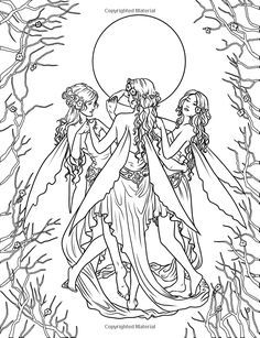 Witch Coloring Pages, Adult Colouring Pages, Fairy Coloring Pages, Fairy Coloring, Three Graces, Adult Coloring Book Pages, Princess Coloring, Mermaid Coloring, Arte Fantasy