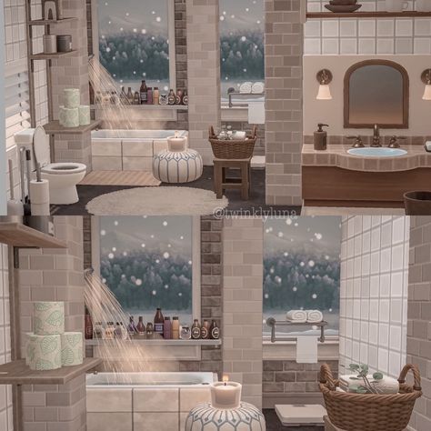 Building A Bathroom, Bath House Ideas, Winter Interior Design, Cottagecore Animal Crossing, Ground Design, Acnh Cottagecore, Cozy Bathroom, Happy Home Designer, Animal Crossing Wild World