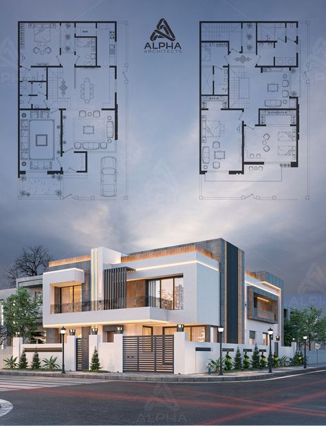 Modern Exterior design on Behance Villa House Design Plan, Modern 2 Floor House Design, Villa Plans Architecture, Architectural Exterior Design, Facade Design House Modern, Exterior Design With Plan, Best Modern House Design 1 Floor, Modern Villas Exterior Design, Modern Duplex Design Exterior