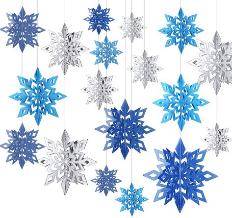 Amazon.com: WILLBOND 18 Pieces 3D Hollow Christmas Winter Hanging Snowflakes Decorations Glittery Large Snowflake Pendant Garlands for Christmas Wedding Home Party Decoration (Silver, Light Blue, Dark Blue) : Home & Kitchen Natal, Winter Wonderland-party, Hanging Snowflakes, Blue Christmas Nails, Paper Snowflakes Diy, Christmas Snowflakes Decorations, Frozen Party Decorations, Blue Christmas Decor, Snowflake Craft