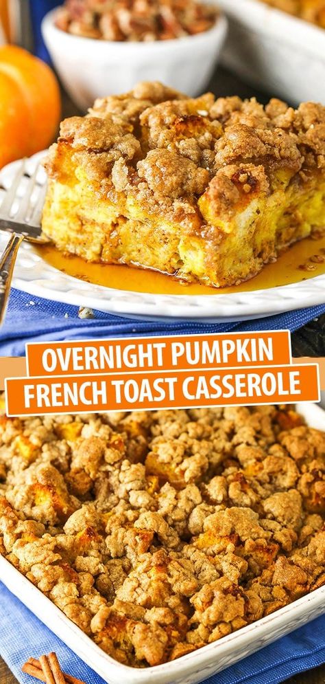 This Pumpkin Spice Baked French Toast Casserole can be made ahead the night before and simply popped in the oven for breakfast. Yum! #FallRecipes #Breakfast Ideas Pumpkin French Toast Bake, Hawaiian Dinner, Pumpkin French Toast Casserole, Baked French Toast Casserole, Thanksgiving Brunch, Best Breakfast Casserole, Thanksgiving Breakfast, Pumpkin French Toast, Fall Brunch