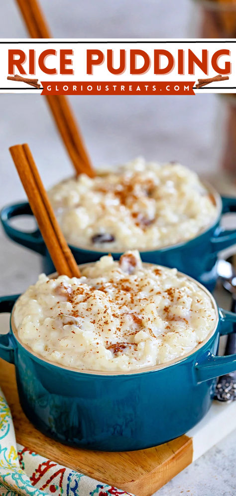 This Creamy Rice Pudding is a comforting and classic Thanksgiving sweet treat flavored with cinnamon and vanilla. This easy dessert can be served warm or chilled and can be made in advance. It also makes a simple Christmas dessert! Pudding Videos, Best Rice Pudding Recipe, Rice Pudding Recipe Easy, Homemade Rice Pudding, Cinnamon Rice, Easy Rice Pudding, Rice Puddings, Easy Pudding Recipes, Rice Pudding Recipes