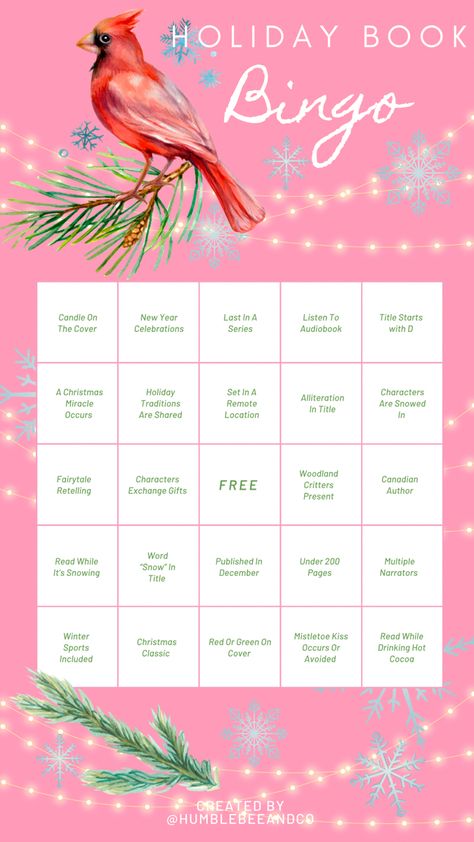 Use this fun bingo template to track your holiday reads! December Book Bingo, Book Bingo, Reading List Challenge, Bingo Template, Book Reading Journal, List Challenges, Mistletoe Kiss, Book Challenge, 12 December