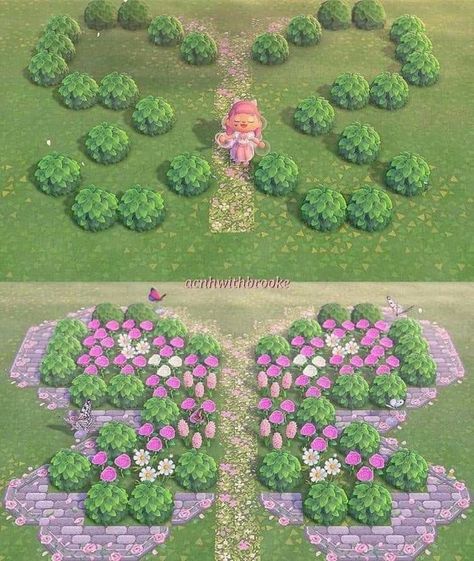 Butterfly Design Animal Crossing, Acnh Build Guide, Animal Crossing Island Ideas Fairycore, Garden Ideas Animal Crossing New Horizon, Front Yard Ideas Animal Crossing, Achn Ideas Museum, Acnh Mini Golf Design Code, Fairycore Ideas Acnh, Acnh Island Entrance Ideas Fairycore