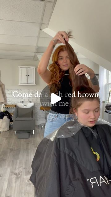 HAIR COLORIST LI,NY| Amber Todaro on Instagram: "Reposting from last year, because this rich red brown is the perfect color for fall 🍁 and a great option for brunettes who are looking to test the red side !" Level 5 Auburn Hair Color, Brunette To Auburn Before And After, Light Brown Hair With Red Tint, Hair Glaze Before And After Brunettes, Wella Color Formulas Brown, Chestnut Balayage Brunettes, Warm Medium Brown Hair, Hair Tinsel Brunette, Brunette Auburn Hair