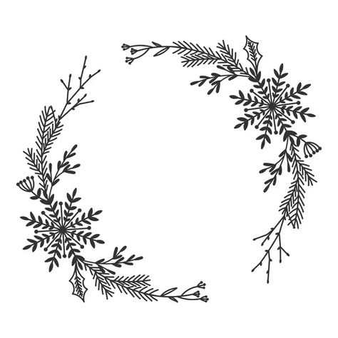 Hand drawn floral wreath Royalty Free Vector Image Hand Drawn Christmas Wreath, Christmas Wreath Doodles, Winter Wreath Drawing, Winter Wreath Illustration, Simple Wreath Drawing, Christmas Wreath Drawing Simple, Wreath Drawing Christmas, Christmas Wreath Doodle, Wreath Line Drawing