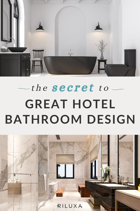 We’re here to share the secret to a gorgeous hotel bathroom experience. If you want a guaranteed wow factor in your hotel bathroom remodel, to the level expected in a luxury hotel design, stick with us and we’ll reveal all! #hotelbathroom #hotelbathroomdesigns #luxurybathroom Boutique Hotel Bathroom Design, Boutique Hotel Bathroom, Hotel Bathroom Design Luxury, Hotel Style Bathroom, Luxury Hotel Bathroom, Hotel Bathroom Design, Hotel Bathrooms, Luxury Hotel Design, Luxury Bathrooms