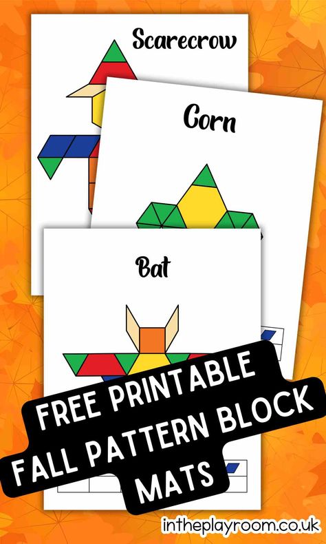 Free Printable Fall Pattern Block Mats for Preschool Fun - In The Playroom Free Pattern Blocks Printables, Fall Pattern Blocks Printables Free, Free Pattern Block Mats, Pattern Block Mats Printables Free, Halloween Pattern Block Mats Free, Fall Center Activities Preschool, Fall Pattern Block Mats Free, Fall Math Preschool, Fall Patterns Preschool