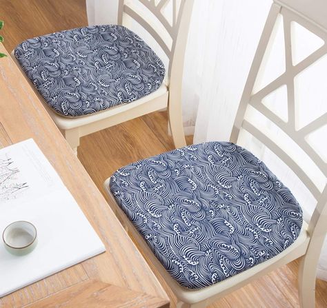 Amazon.com: Peacewish Japanese Chair Pad Seat Cushions Cotton Linen Chair Cushion， Non Slip，Washable (Blue Flower, Set of 4): Gateway Seat Cushions For Dining Chairs, Tatami Chair, Japanese Chair, Bistro Chairs Outdoor, Dining Chair Pads, Kitchen Chair Cushions, Office Chair Cushion, Best Office Chair, Bay Windows