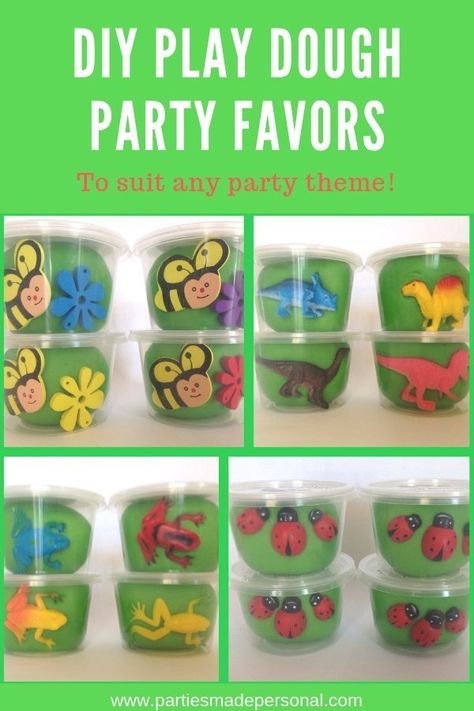 DIY Play Dough Party Favors - A great alternative to kids party bags. So easy to make to suit any party theme. #kidsparties #partyfavors #partyfavours #partybags #playdough Play Doh Party Favor, Playdough Party Favors, Play Dough Party, Diy Play Dough, Insect Party, Toddler Party Favors, Kids Party Bags, Playdough Party, Kids Play Dough