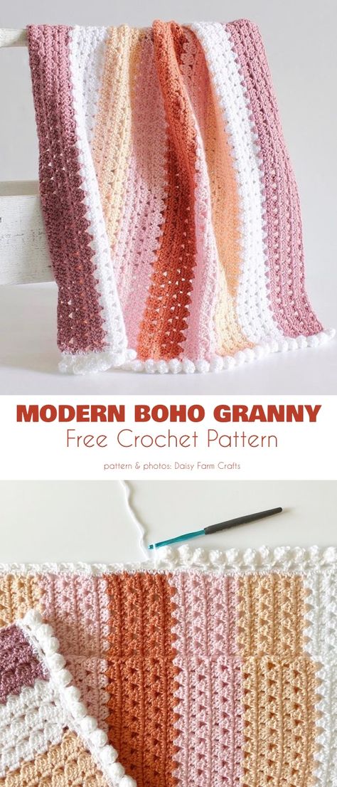 Baby Crochet Blanket Free, Linus Blanket, Granny Stripe Crochet, Crochet Baby Blanket Patterns, Boho Baby Blankets, Granny Stripe Blanket, Crochet Throws, Baby Blanket Patterns, Granny Square Häkelanleitung