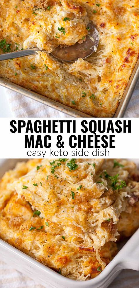 What To Cook With Spaghetti Squash, Spaghetti Squash Recipes Mac And Cheese, Spaghetti Squash Macaroni And Cheese, Spaghetti Squash And Cheese, Spaghetti Squash And Ham Recipes, Zucchini Mac And Cheese Keto, Spaghetti Squash Bake Recipes, Spaghetti Squash Au Gratin Keto, Sides For Spaghetti Squash