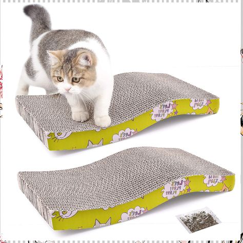 PrimePets 2 Pack Cardboard Cat Scratchers for Indoor Cats, Reversible Cat Scratch Pad with Cardboard Cat Scratcher, Cat Stretching, Corrugated Board, Cat Scratchers, Cat Scratch, Siberian Cat, Indoor Cats, Cat Help, Cat Scratcher