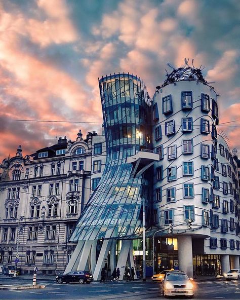 Dancing House by Vlado Milunic + Frank Ghery | Location: Prague, Czech Republic.  Photography Via @dotzsoh Instagram  #arch2o #architecture #design #house #home #dance #prague #czech Prague Czech Republic Photography, Czech Republic Photography, Dancing Building, Dancing House Prague, The Dancing House, Prague Photos, Prague Hotels, Dancing House, Deconstructivism