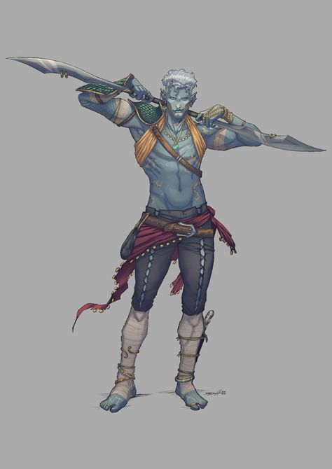 Mermaid Outfit Aesthetic Male, Triton Barbarian Dnd, Humanoid Races Concept Art, Air Genasi Paladin, Trident Pose, Aquatic Elf Male, Triton Barbarian, Water Genasi Dnd, Simic Hybrid