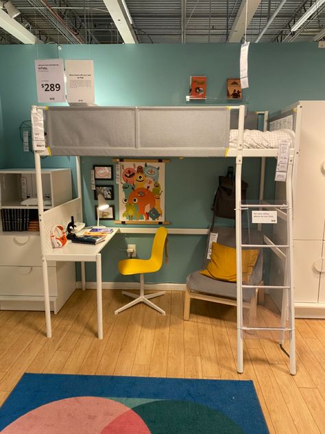 Vitval Loft Bed Ideas, Vitval Ikea Ideas, Eloise Bedroom, Loft Bed Desk, Lego Bedroom, Cozy Dorm Room, Cool Room Designs, Girl Bedroom Designs