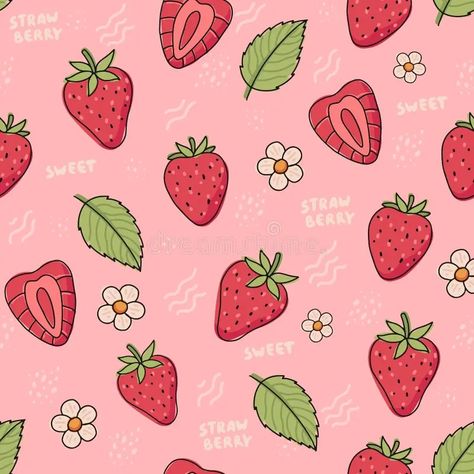 Illustration about Strawberry hand drawn seamless pattern. Cute strawberries with flowers and leaves in doodle style, vector illustration. Illustration of fruits, fresh, flowers - 226822233 How To Draw Berries, Doodle Strawberry, Strawberries With Flowers, Strawberry Doodle, Fruit Doodles, Strawberry Cartoon, Strawberry Illustration, Strawberry Background, Strawberry Drawing