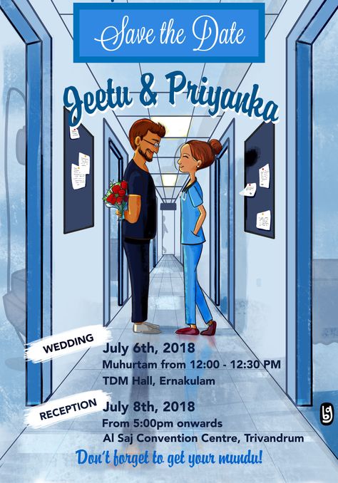 Customized Wedding Invite for Jeetu & Priyanka :)   #illustration #weddinginvite #invitationcards #wedding #caricature #digitalart #couple Doctors Wedding Invitation Card, Doctor Wedding Invitation, Wedding Illustration Card, Doctor Love, Illustrated Wedding Invitations, Caricature Wedding, Wedding Caricature, Love Story Wedding, Themed Wedding Invitations