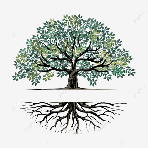 Oak Tree Vector Illustration, Oak Trees Drawing, Family Tree Logo Ideas, Tree And Roots Drawing, Watercolor Tree With Roots, Rooted Tree Drawing, Tree And Roots Illustration, Drawing Of Tree Branches, Oak Tree With Roots Tattoo