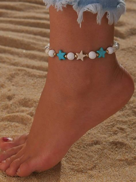 Girls Beaded Anklet | SHEIN USA Ocean Style, Stella Marina, Summer Anklets, Ocean Fashion, Beaded Anklet, Ankle Chain, Beaded Anklets, Ankle Bracelet, Shein Style