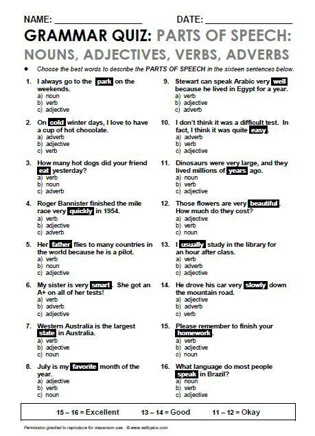 Grammer English Grade 5, Grade 8 English Worksheets Grammar Lessons, Parts Of Speech Test, Toefl Ibt, English Grammar Quiz, Grammar Workbook, English Grammar Test, English Quiz, English Grammar Exercises