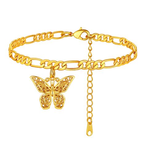 18k gold plated butterfly anklets, perfect gift for your girlfriend wife on valentine's day Butterfly Anklet, Anklets For Women, Gold Anklet, Figaro Chains, Figaro Chain, Anklet Bracelet, Gifts For Your Girlfriend, Chain Anklet, Cute Charms