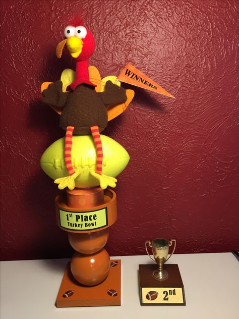 Diy Trophy, Trophy Diy, Trophy Ideas, Turkey Bowl, Football Trophy, Turkey Football, Football Trophies, Thanksgiving Diy, Flag Football