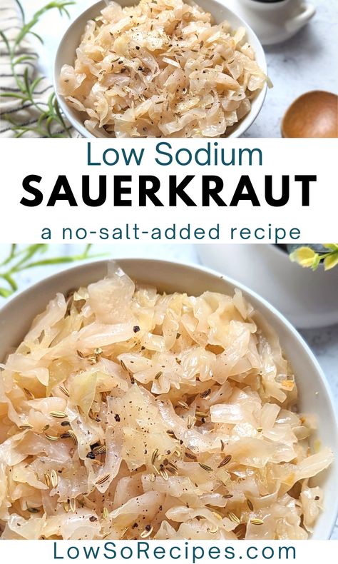 Low Sodium Sauerkraut Recipe (No Salt Added) - Low So Recipes Low Sodium Ham, Low Sodium Ranch Mix Recipe, No Salt Recipes Meals Easy, Low Sodium Casseroles, Sourkrout Recipes, Foods To Lower Cholesterol, Sodium Free Recipes, Recipe For Cabbage, Salt Free Diet