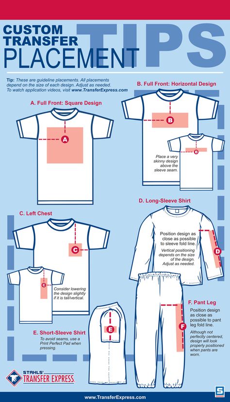 Tips for design image placement when customizing apparel! Custom Apparel Infographic. TransferExpress.com Vinyle Cricut, Inkscape Tutorials, Sublimacion Ideas, Idee Cricut, Projets Cricut, Silhouette Tutorials, Cricut Projects Beginner, Cricut Craft Room, Shirt Printing