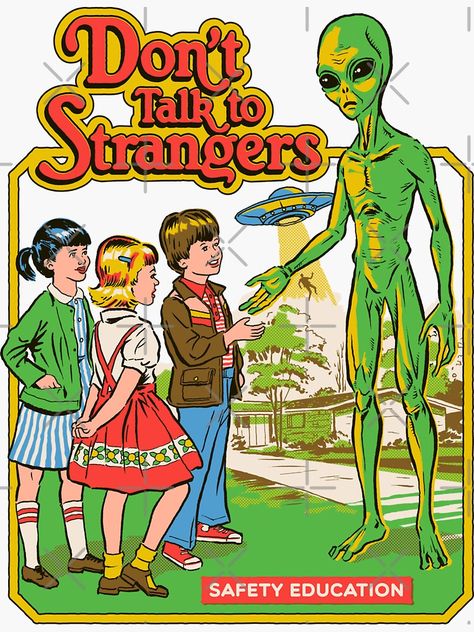 "Don't Talk To Strangers" Sticker by stevenrhodes | Redbubble Steven Rhodes, Art Aesthetics, Bedroom Wall Collage, Print Outs, Talk To Strangers, Trippy Wallpaper, Picture Collage Wall, Retro Comic, Photo Wall Collage