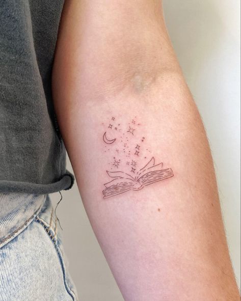 Bookish Tattoos, Small Forearm Tattoos, Lily Tattoo, Magical Book, Blossom Tattoo, Matching Tattoo, Tattoo Feminina, Discreet Tattoos, Book Tattoo