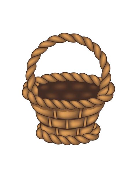 Empty brown wicker basket with handle in a simple cartoon style. Drawing illustration of straw basketry. Isolated vector object for decor. Illustration for children, children's design. Snoopy, Wicker Basket Drawing, Brown Objects, Basket Cartoon, Basket Clipart, Ad Drawing, Illustration For Children, Basket Drawing, Wicker Baskets With Handles