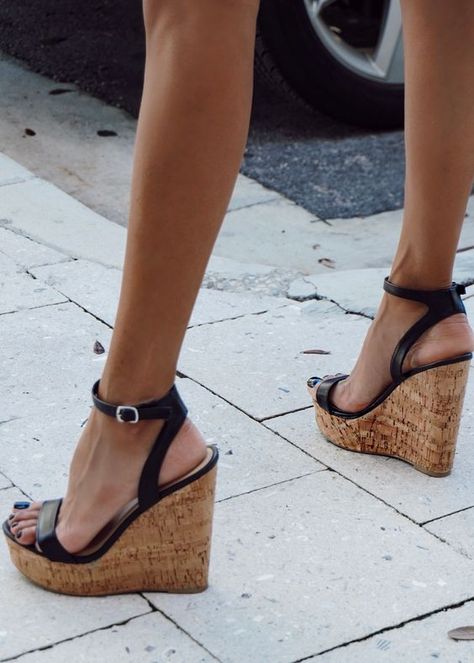 Gorgeous Shoes Heels & Wedges, High Heel Sandals Platform, Wedge Platform Sandals, Black Wedge Shoes, Vacay Vibes, Dr Shoes, Cork Material, Cork Wedges, Platform Wedge Heels