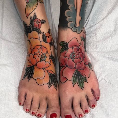 Peony Flower Tattoos, Foot Tattoo, Japanese Flowers, Foot Tattoos, Barbie Friends, Peony Flower, Ink Tattoo, Small Tattoos, Watercolor Tattoo