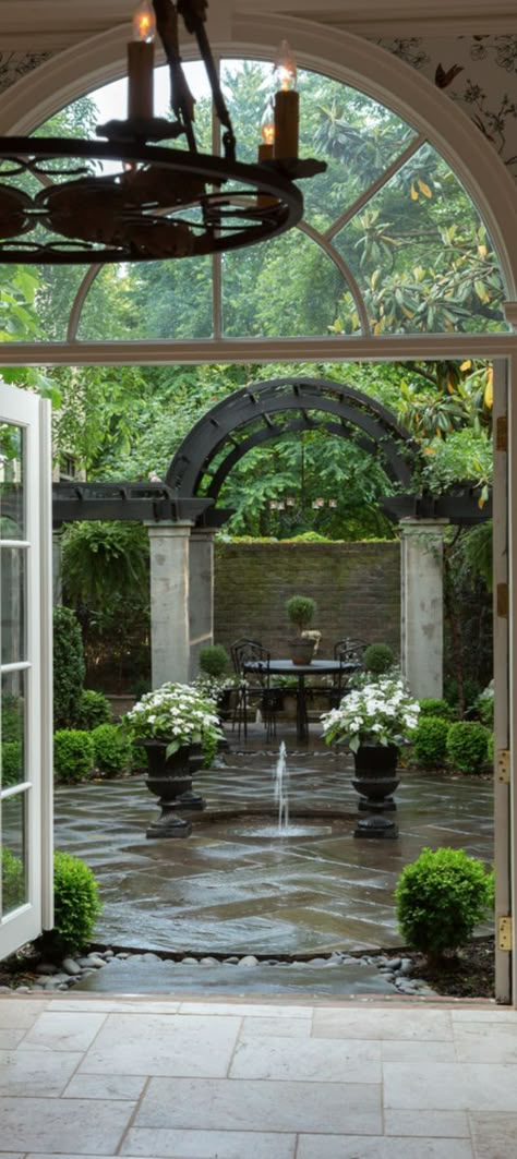 French Garden Design Courtyards, White Landscaping, French Courtyard, French Garden Design, Phipps Conservatory, Windows Design, Small Courtyard, Small Courtyards, Garden Courtyard