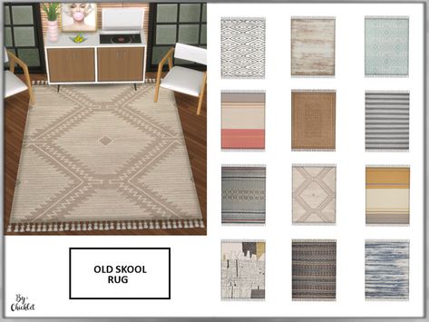 Chicklet's Old Skool Rug The Sims 4 Pack, Sims 4 Cc Furniture Living Rooms, Sims 4 Beds, Sims 4 Kitchen, Sims 4 Cc, Sims 4 Bedroom, Sims 4 House Plans, Vintage Modern, The Sims 4 Packs