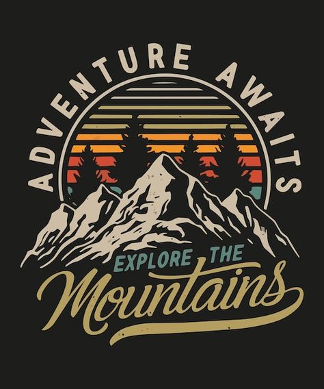 🌲 Adventure awaits in the mountains! 🏞️ Embrace the spirit of wanderlust with our captivating graphic art print. Perfect for nature lovers and explorers seeking to bring the outdoors into their home. Whether you're decorating a cabin retreat or adding a touch of adventure to your urban oasis, let this print inspire your next journey. 🌿 #MountainAdventure #GraphicArt #NatureInspired #Wanderlust Hiking Shirt Design, Adventure Graphic Design, Mountains Graphic, Album Art Design, Tshirt Design Inspiration, Infographic Templates, Adventure Awaits, Painting Illustration, Album Art