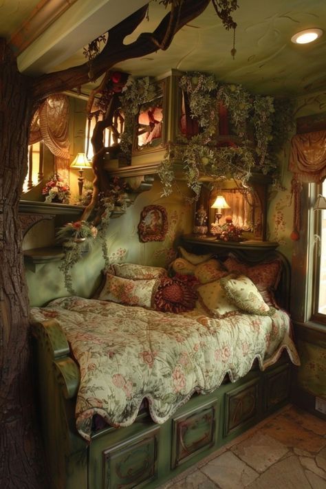 Room Ideas Whimsical, Whimsical Room Design, Teen Cottagecore Bedroom, Aesthetic Rooms Bedrooms, Fantasy Room Aesthetic, Cozy House Ideas, Whimsical Decor Bedroom, Space Bedroom Ideas, Whimsical Room